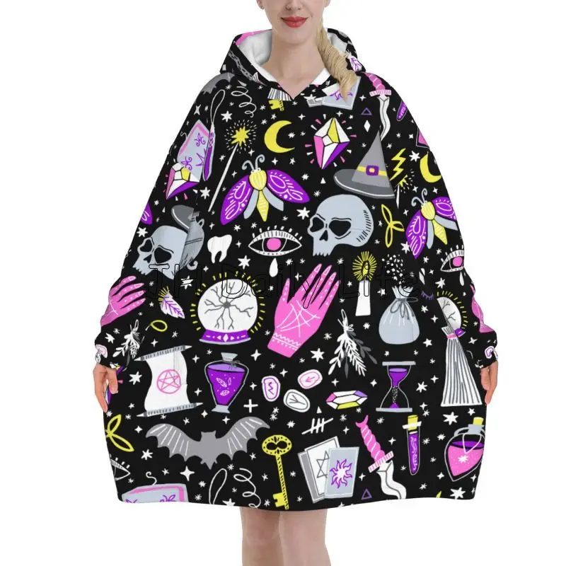 Sherpa Hoodie Fleece - Magiczna Wiedźma Gotyk Oversize Koc Bluza