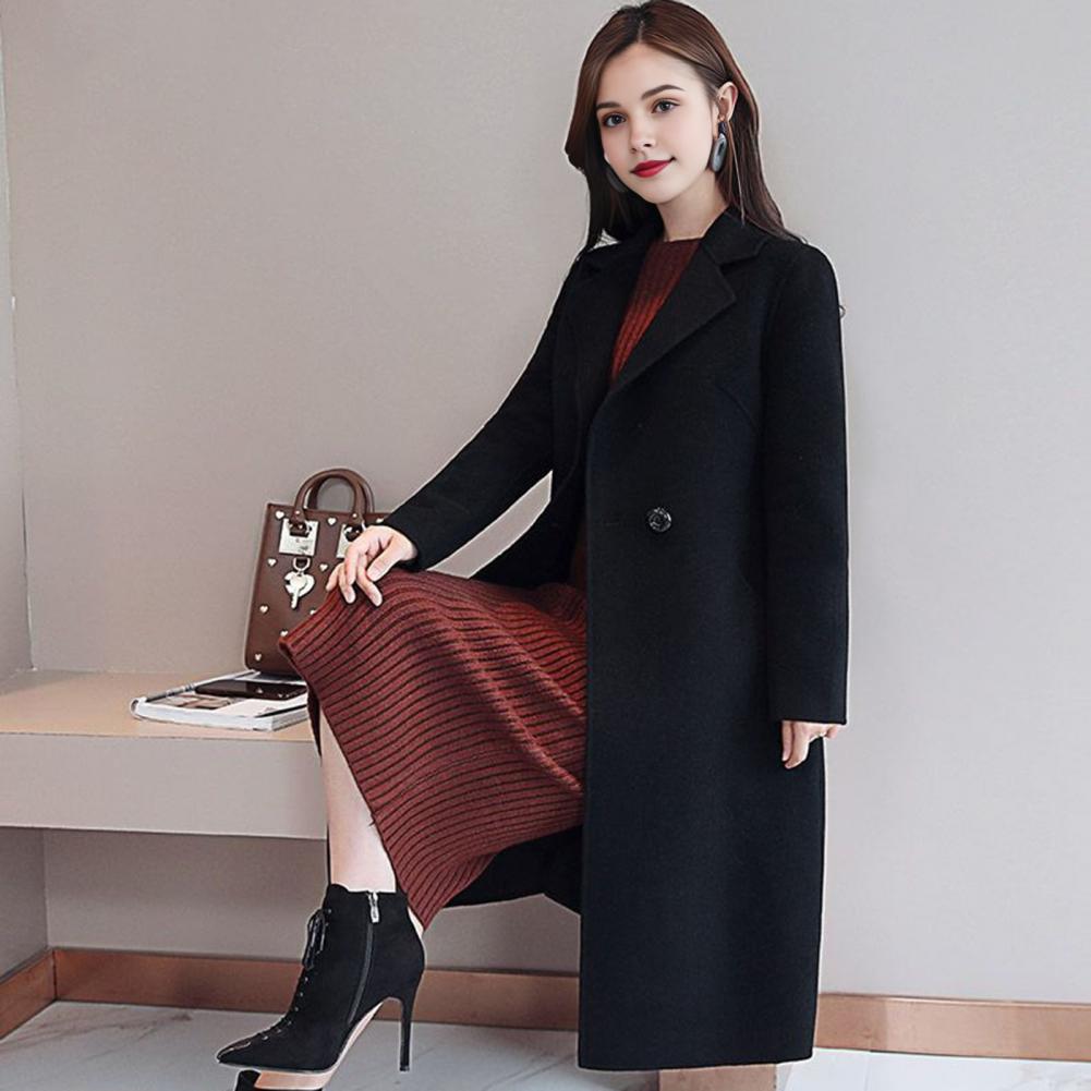 Wool Coat Peacoat - Damski płaszcz wełniany, jednolity kolor, długa