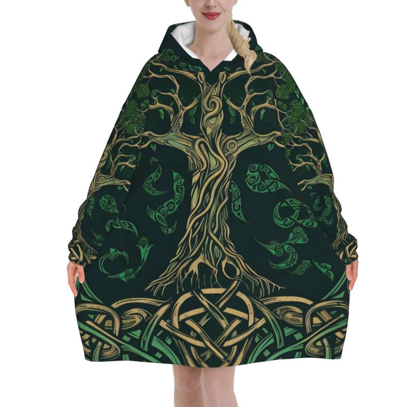 Sherpa Hoodie Fleece - Bluza z kapturem z motywem drzewa